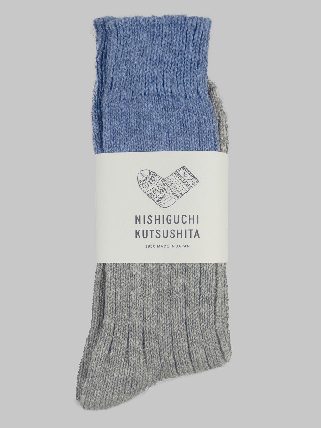 nishiguchi kutsushita boston wool cotton slab socks starry sky blue grey