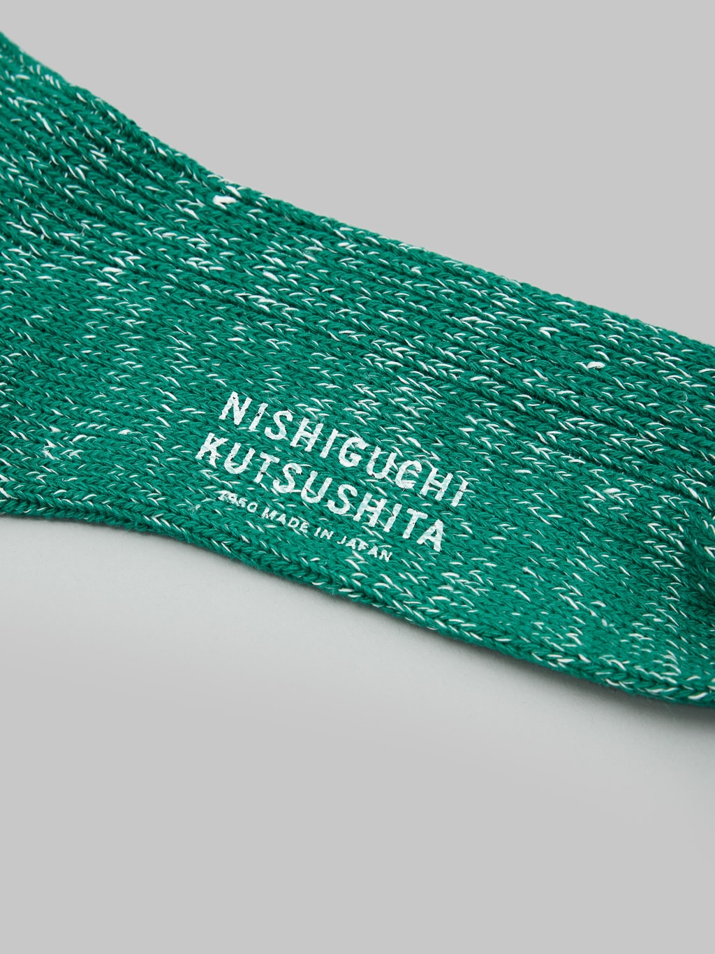 nishiguchi kutsushita hemp cotton ribbed socks park green stamped brand logo