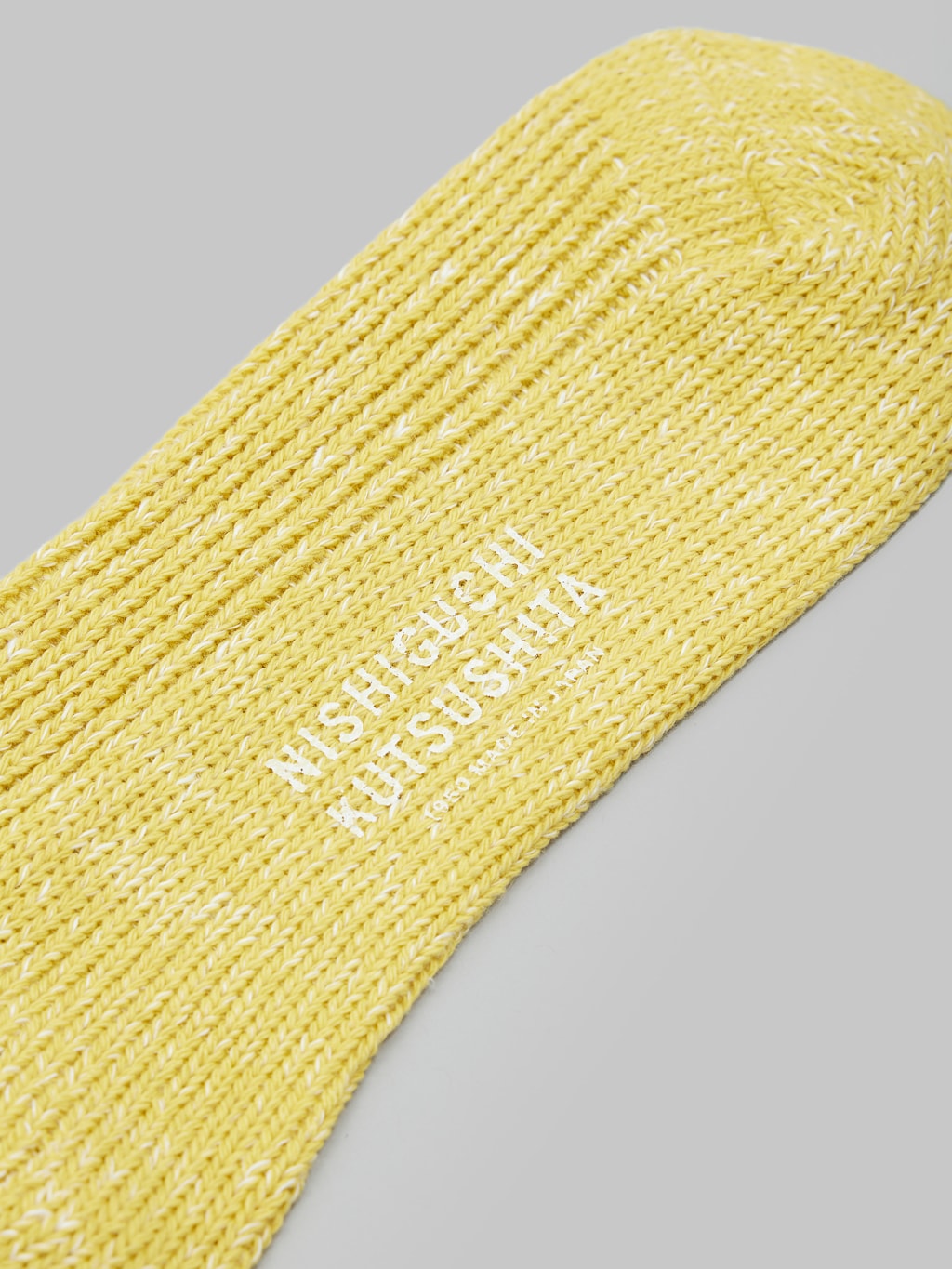 nishiguchi kutsushita hemp cotton ribbed socks vintage yellow brand stamped logo