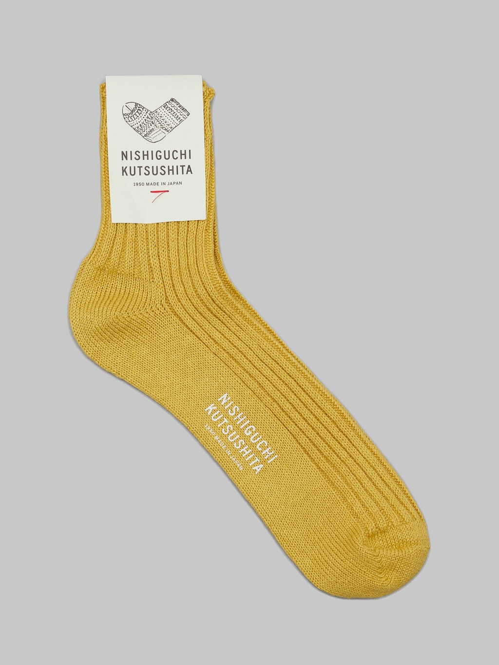 nishiguchi kutsushita linen ribbed socks canary yellow made in japan