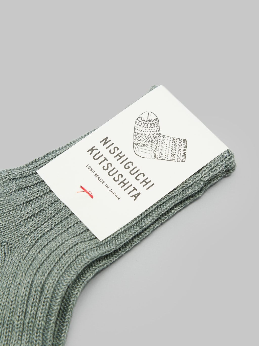 nishiguchi kutsushita linen ribbed socks sauna stone front label