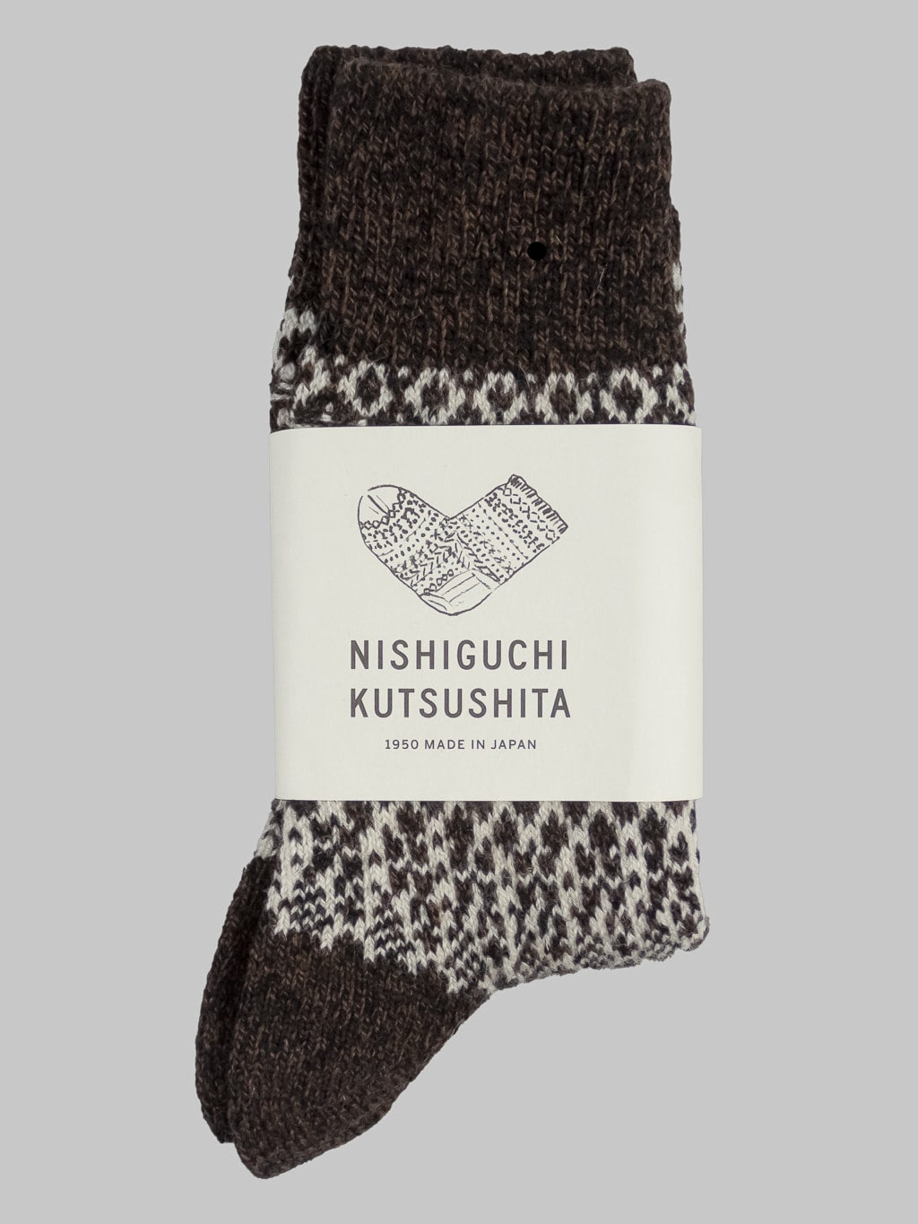 nishiguchi kutsushita oslo wool jacquard socks chocolate milk