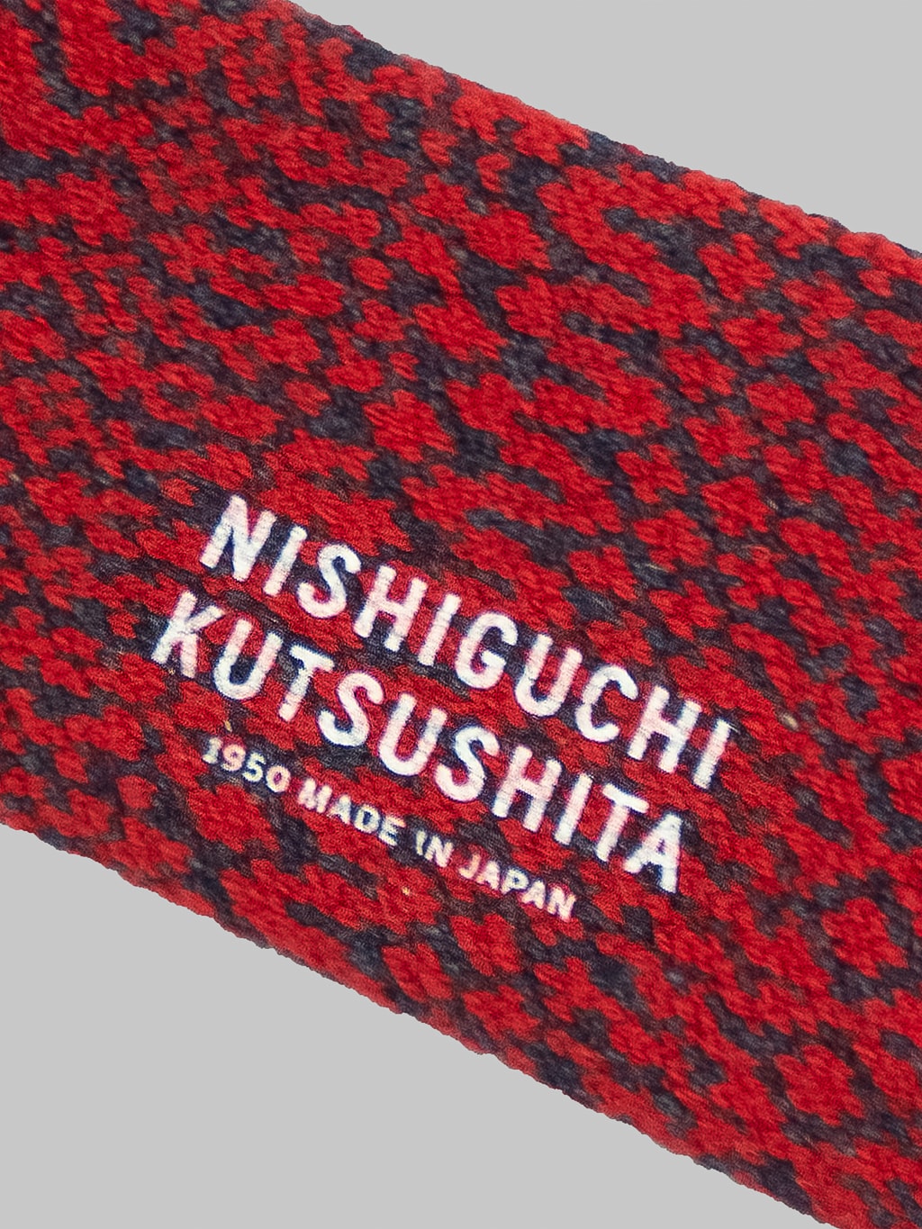 nishiguchi kutsushita oslo wool jacquard socks red brand printed logo