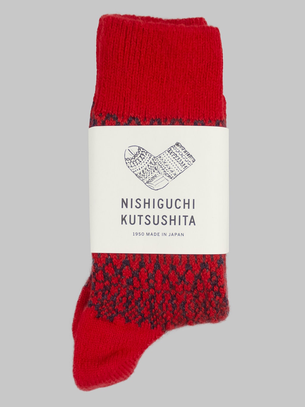 nishiguchi kutsushita oslo wool jacquard socks red