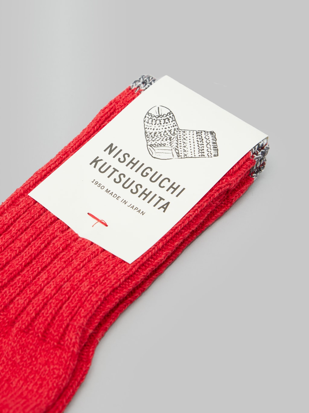 nishiguchi kutsushita silk cotton socks red front label