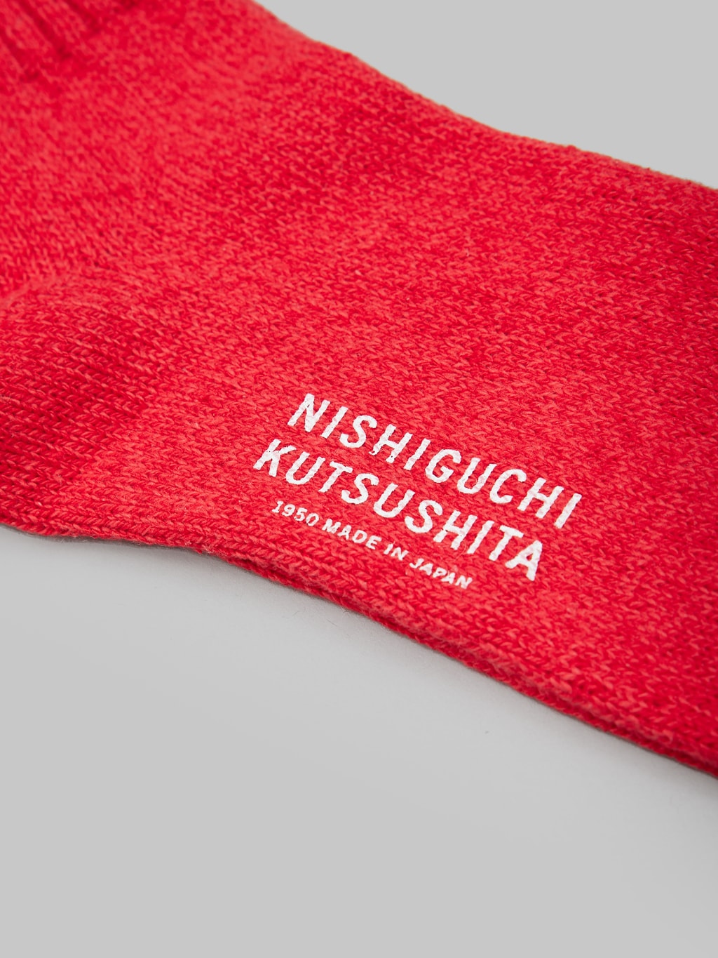 nishiguchi kutsushita silk cotton socks red stamped logo
