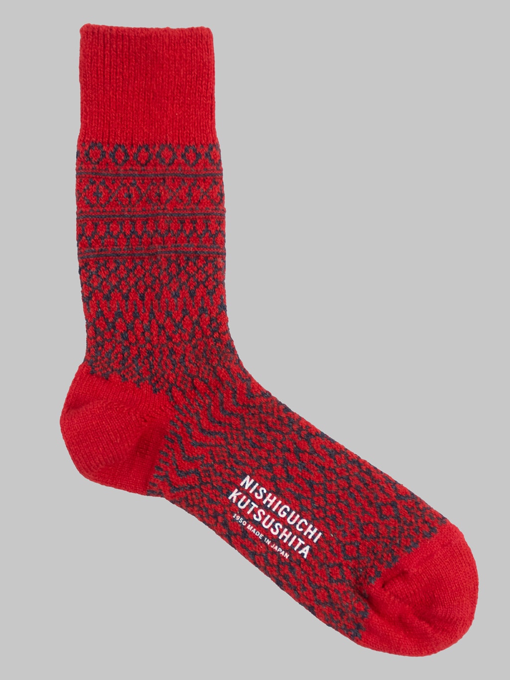 nishiguchi kutsushita oslo wool jacquard socks red made in japan