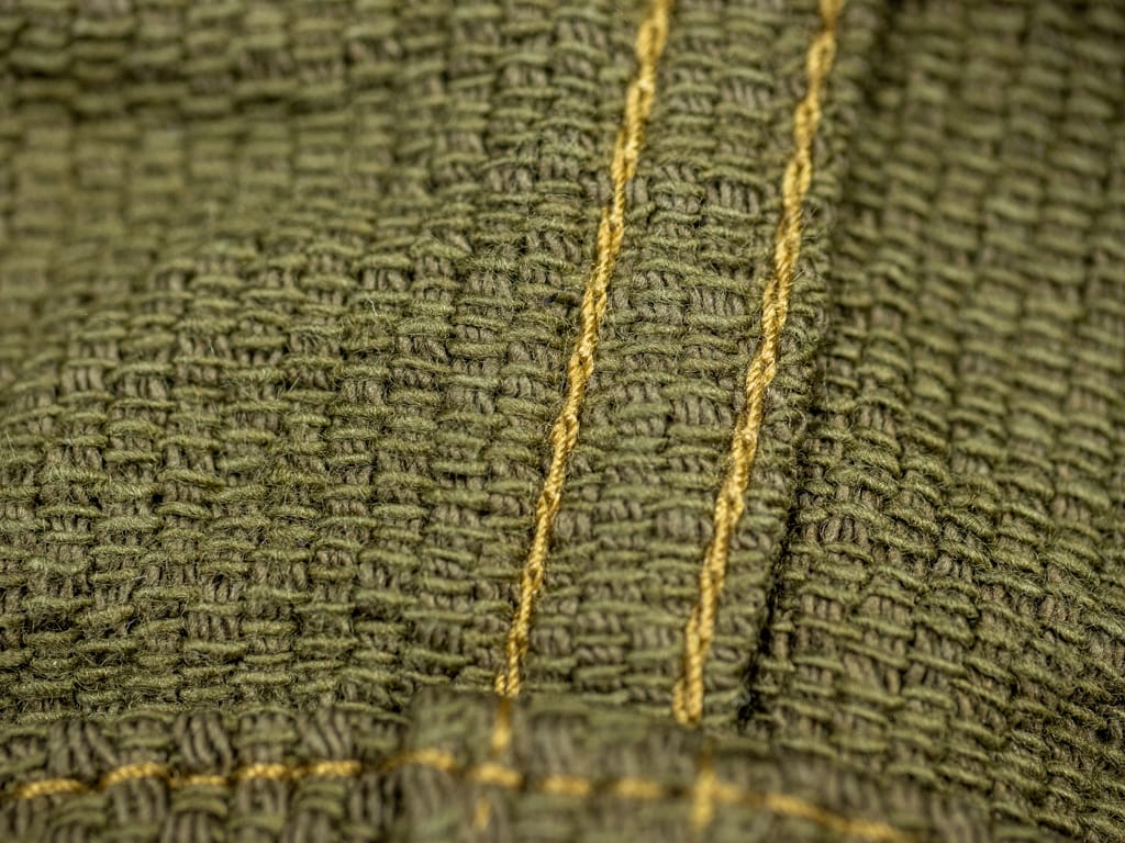 ONI Denim Sashiko Dobby Coverall Jacket Olive Drab Stitching