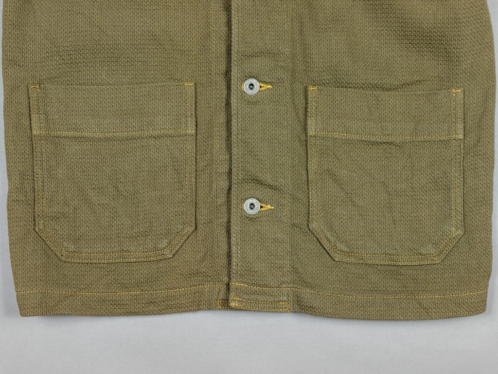 ONI Denim Sashiko Dobby Coverall Jacket Olive Drab Waist Pockets