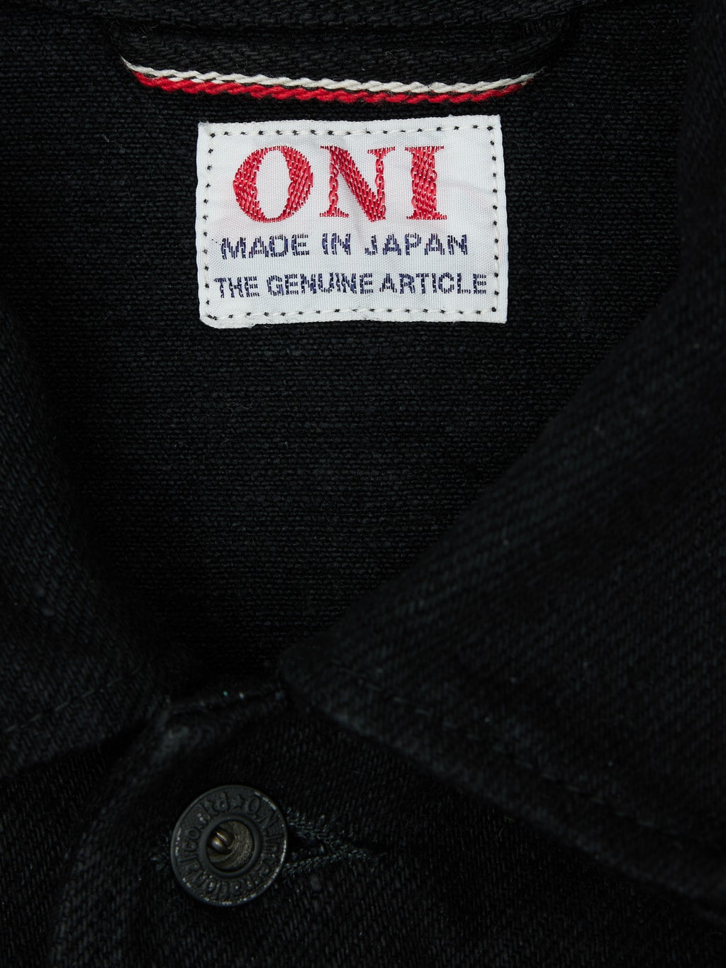 oni denim bkbk 20oz secret black denim coverall collar label