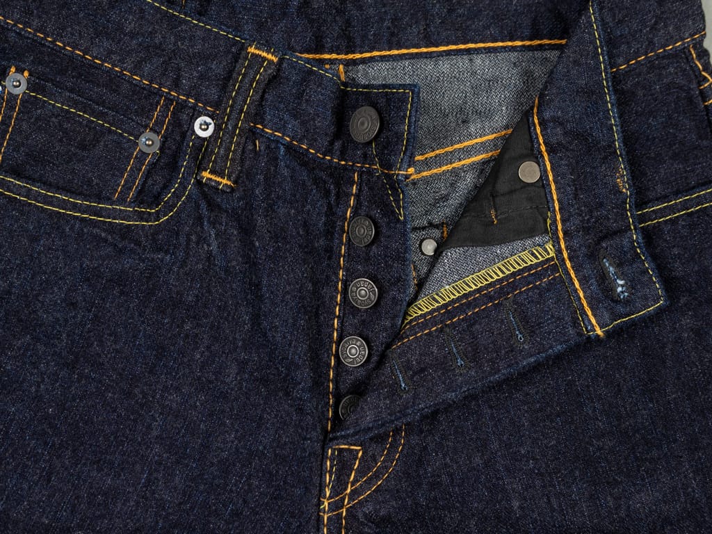 Pure Blue Japan Broken Twill Slim Tapered Jeans Buttons