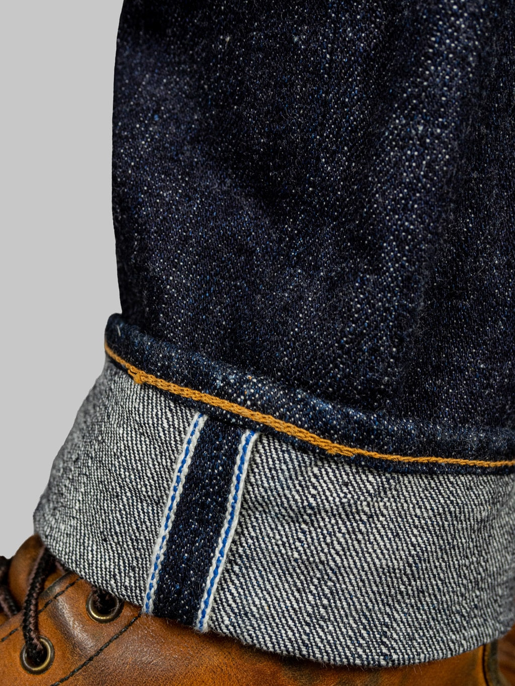pure blue japan xx 013 slim tapered indigo jeans  selvedge closeup