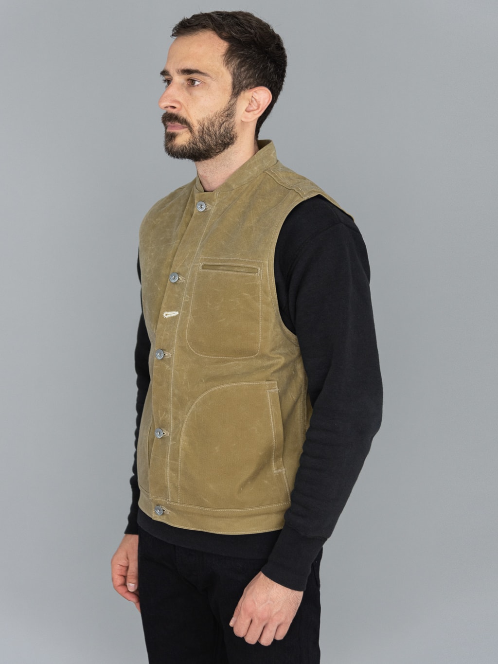 rogue territory lined waxed canvas supply vest 10oz tan side fit