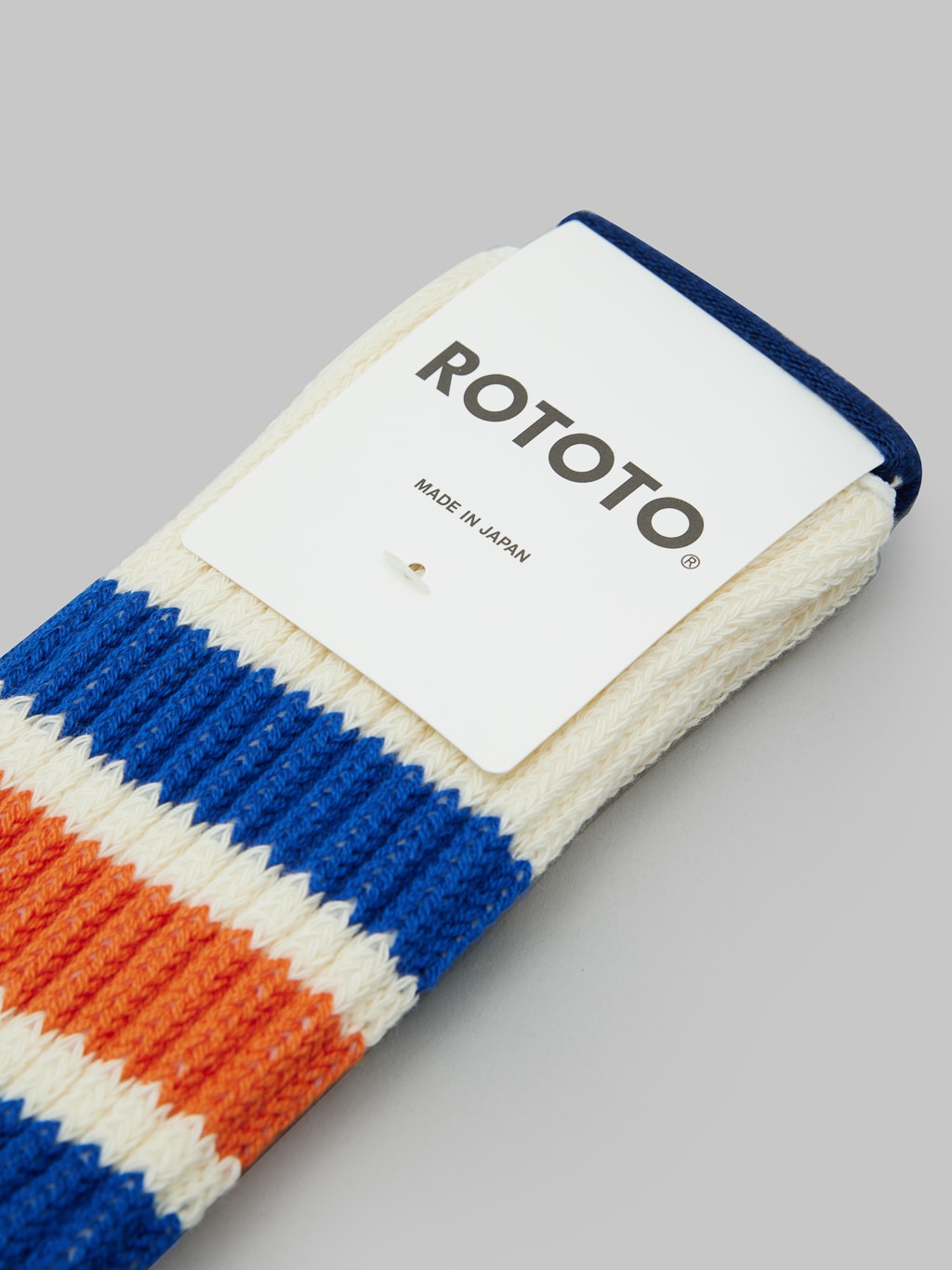 rototo oldschool crew socks blue orange brand label