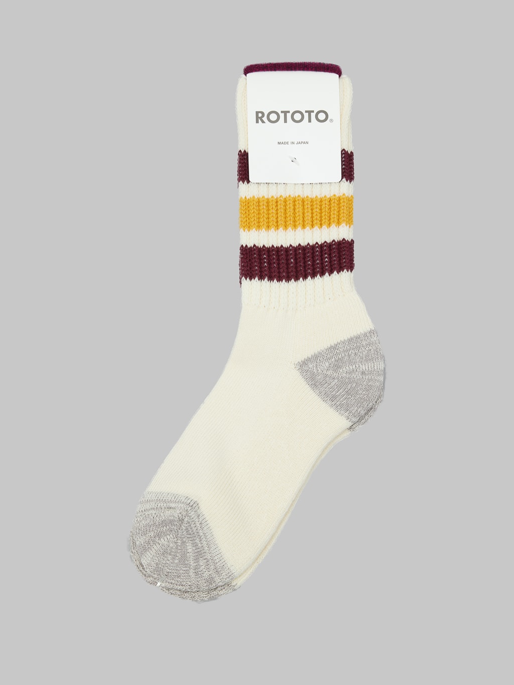 rototo coarse ribbed oldschool crew socks bordeaux yellow soft texture