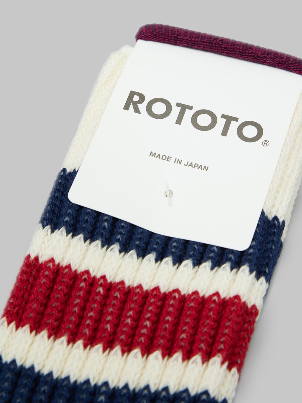 rototo oldschool crew socks navy dark red brand label