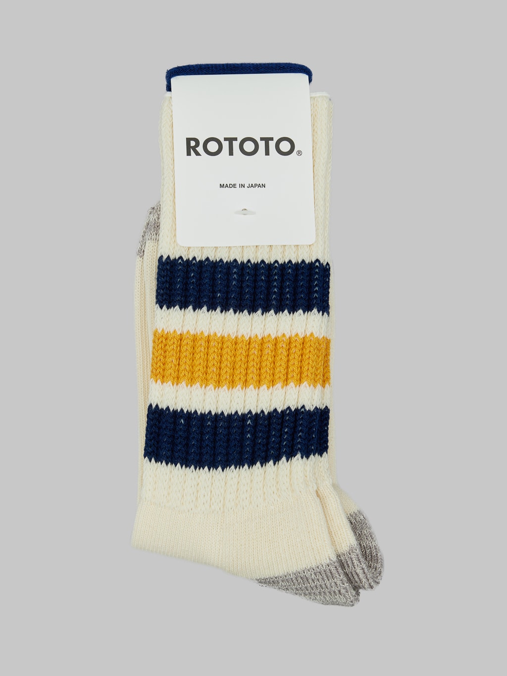 rototo coarse ribbed oldschool crew socks navy yellow japan made