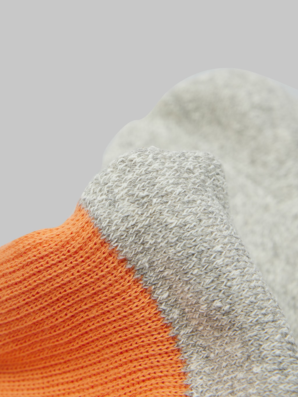 rototo double face crew socks silk cotton orange gray texture