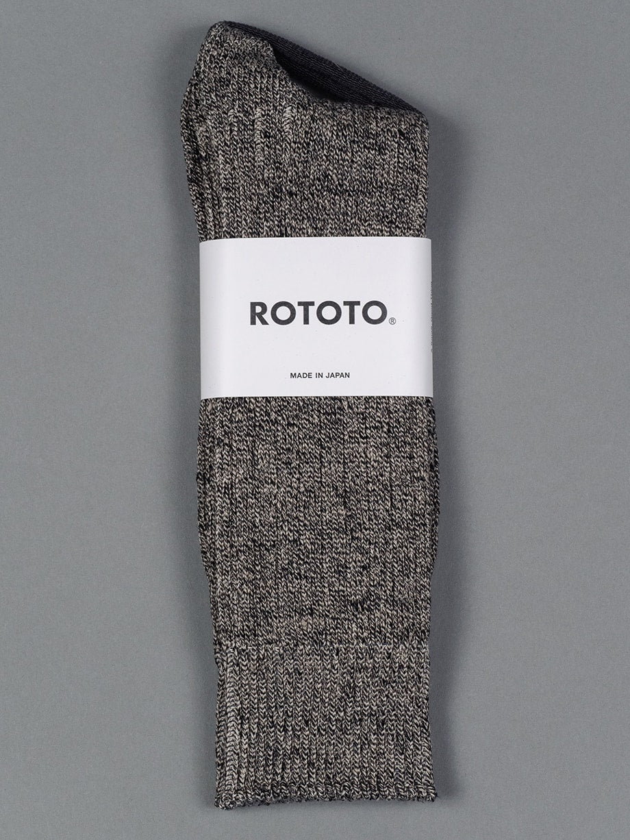 rototo linen cotton ribbed crew socks mix black