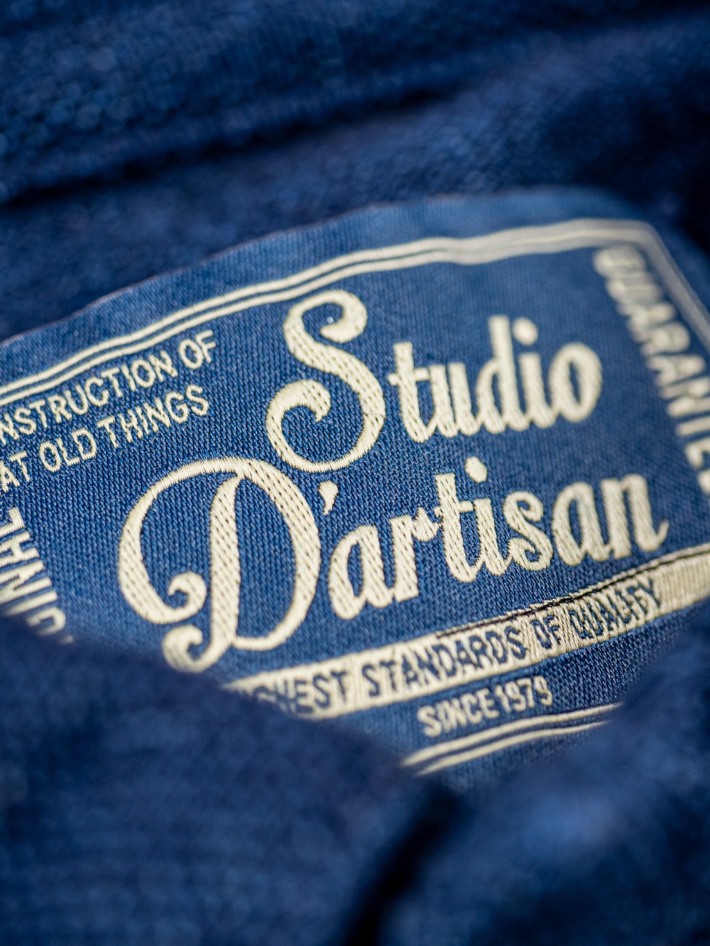 studio dartisan indigo dyed pique polo shirt interior tag