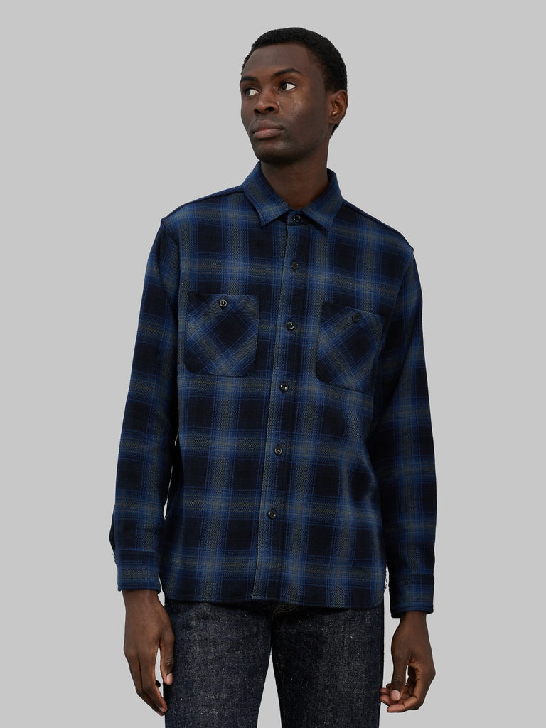 Sugar Cane Twill Check Flannel Shirt Black