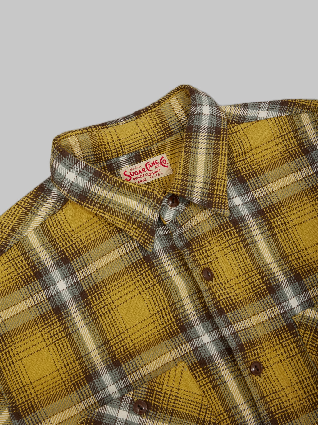 sugar cane twill check work shirt flannel yellow collar button