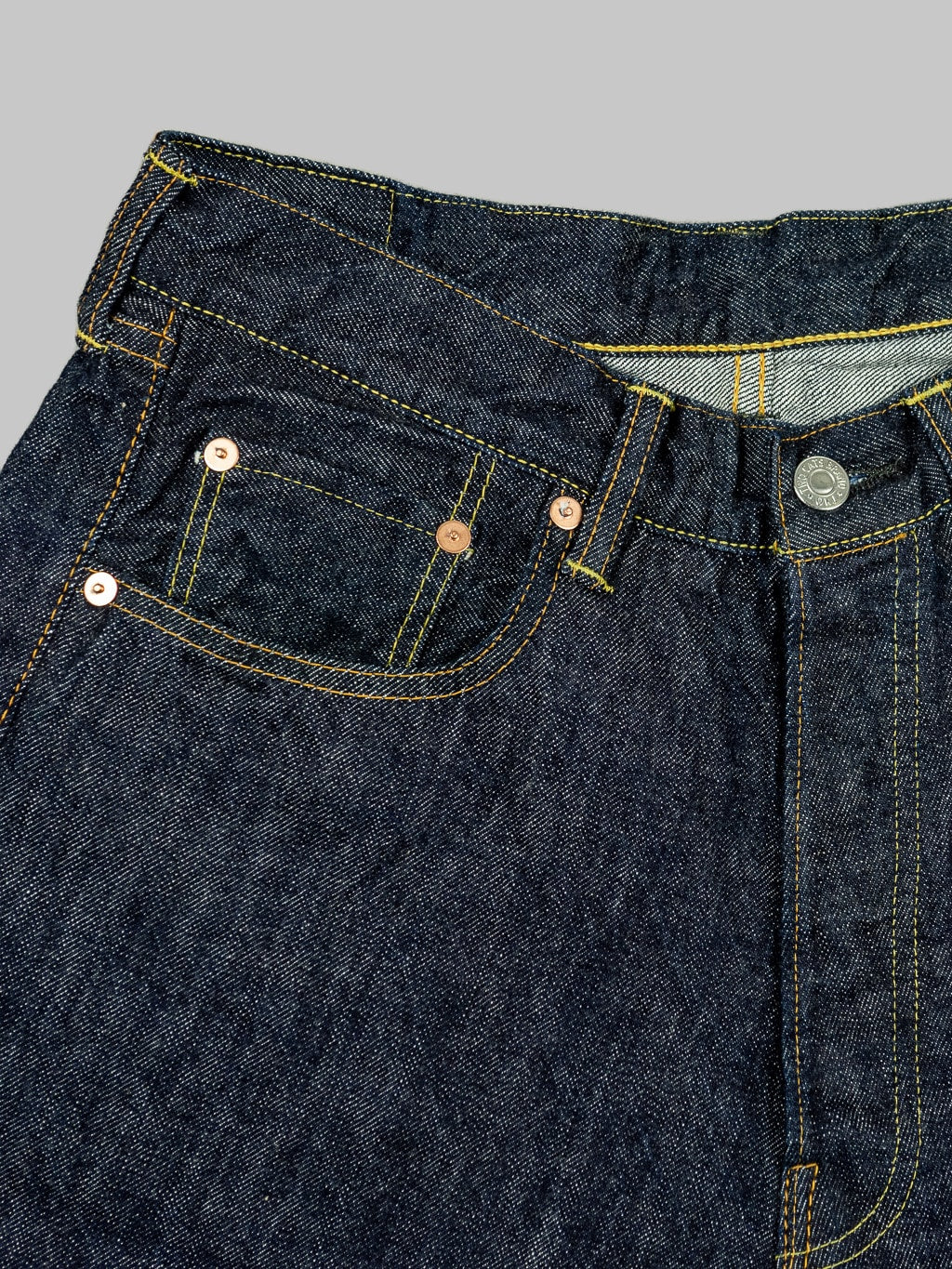 tcb 50s regular straight indigo selvedge japanese jeans  front details