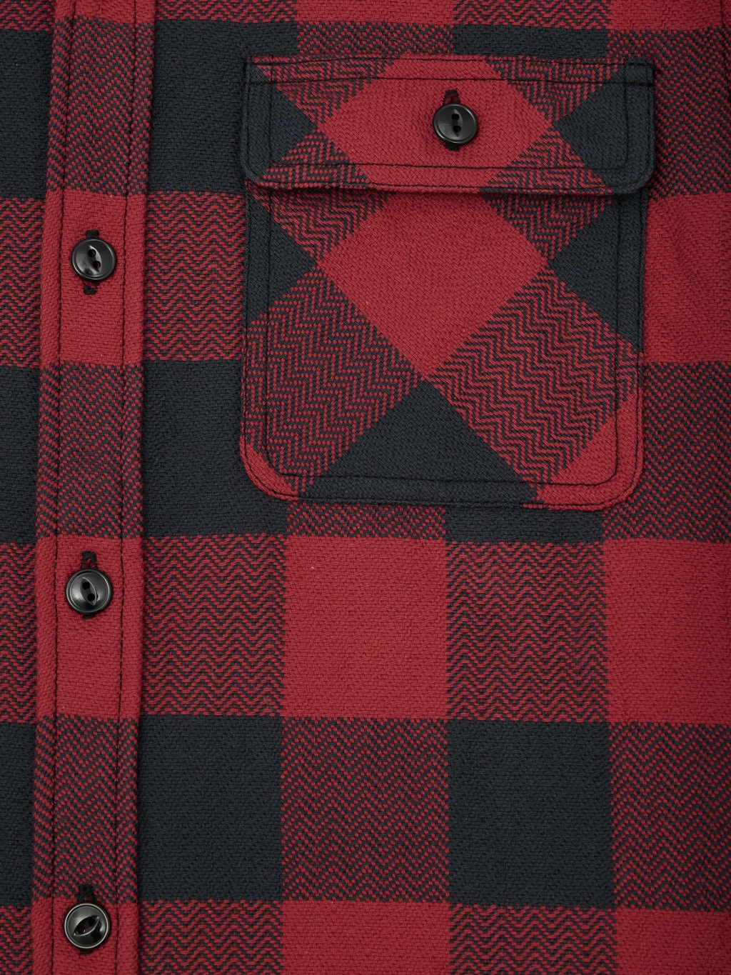 the flat head block check flannel shirt black red chest pocket