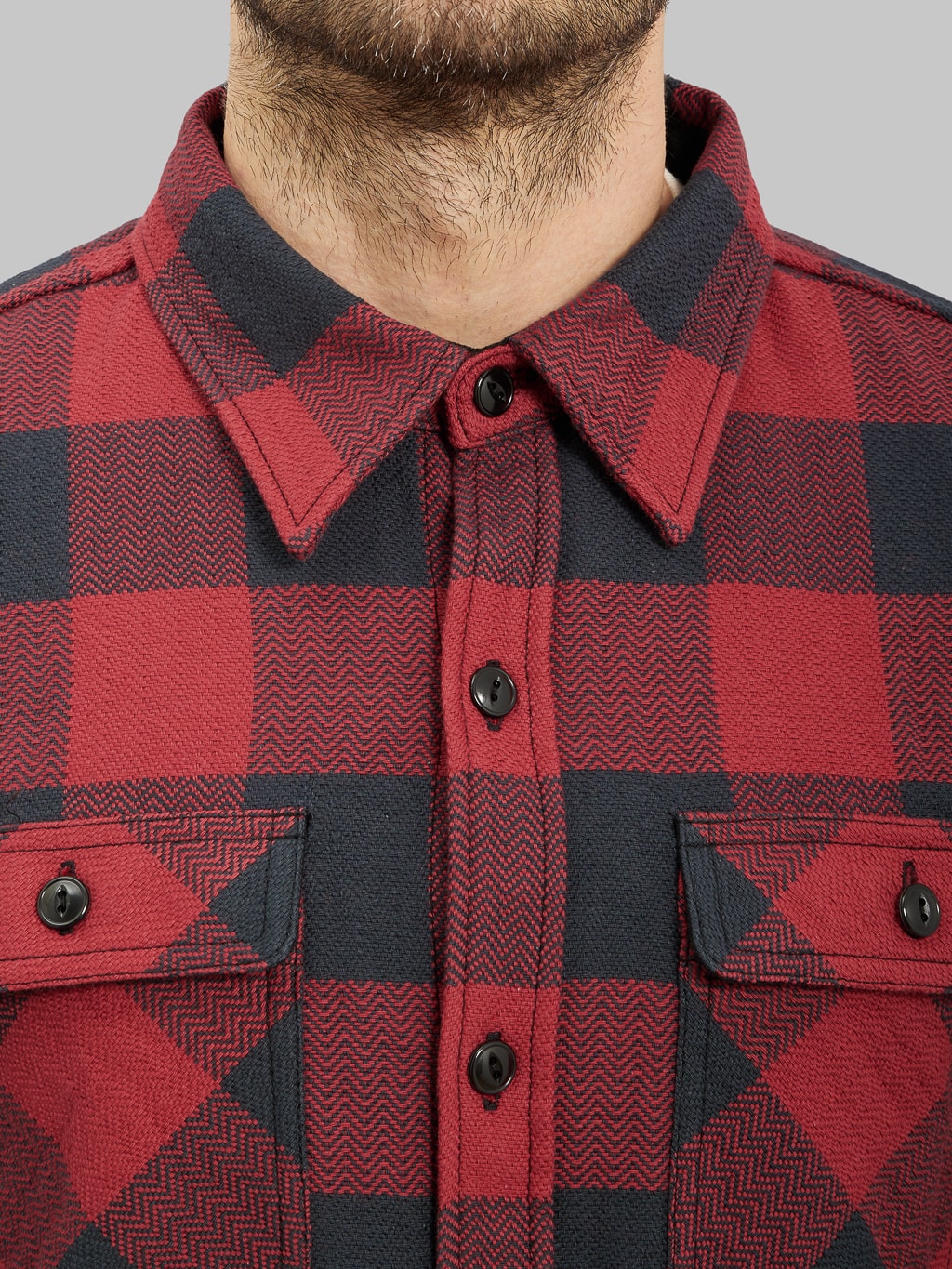 the flat head block check flannel shirt black red chest pockets