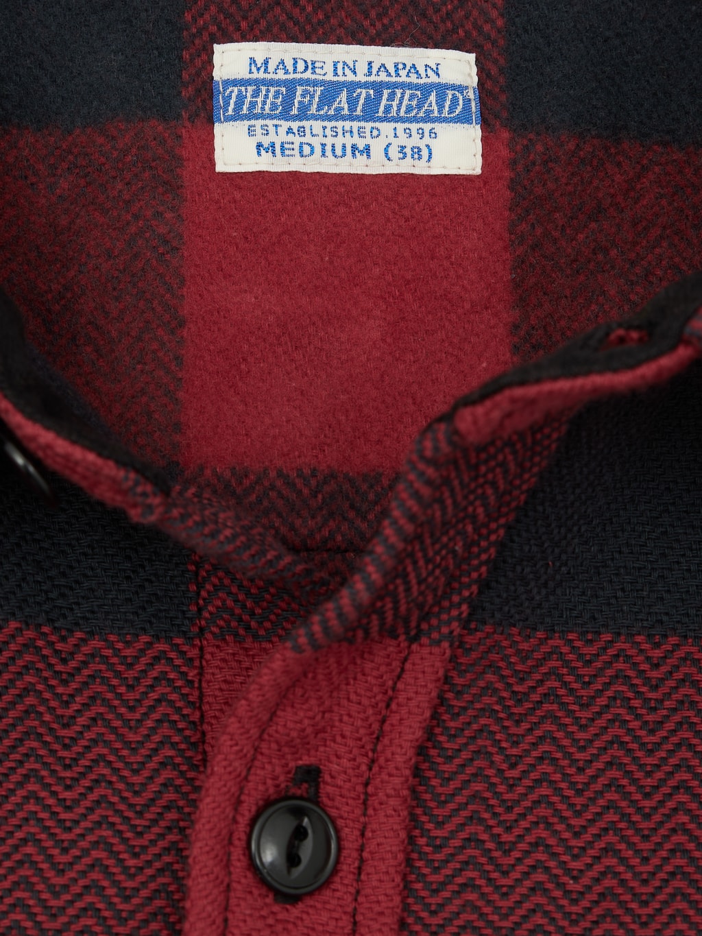 the flat head block check flannel shirt black red brand tag