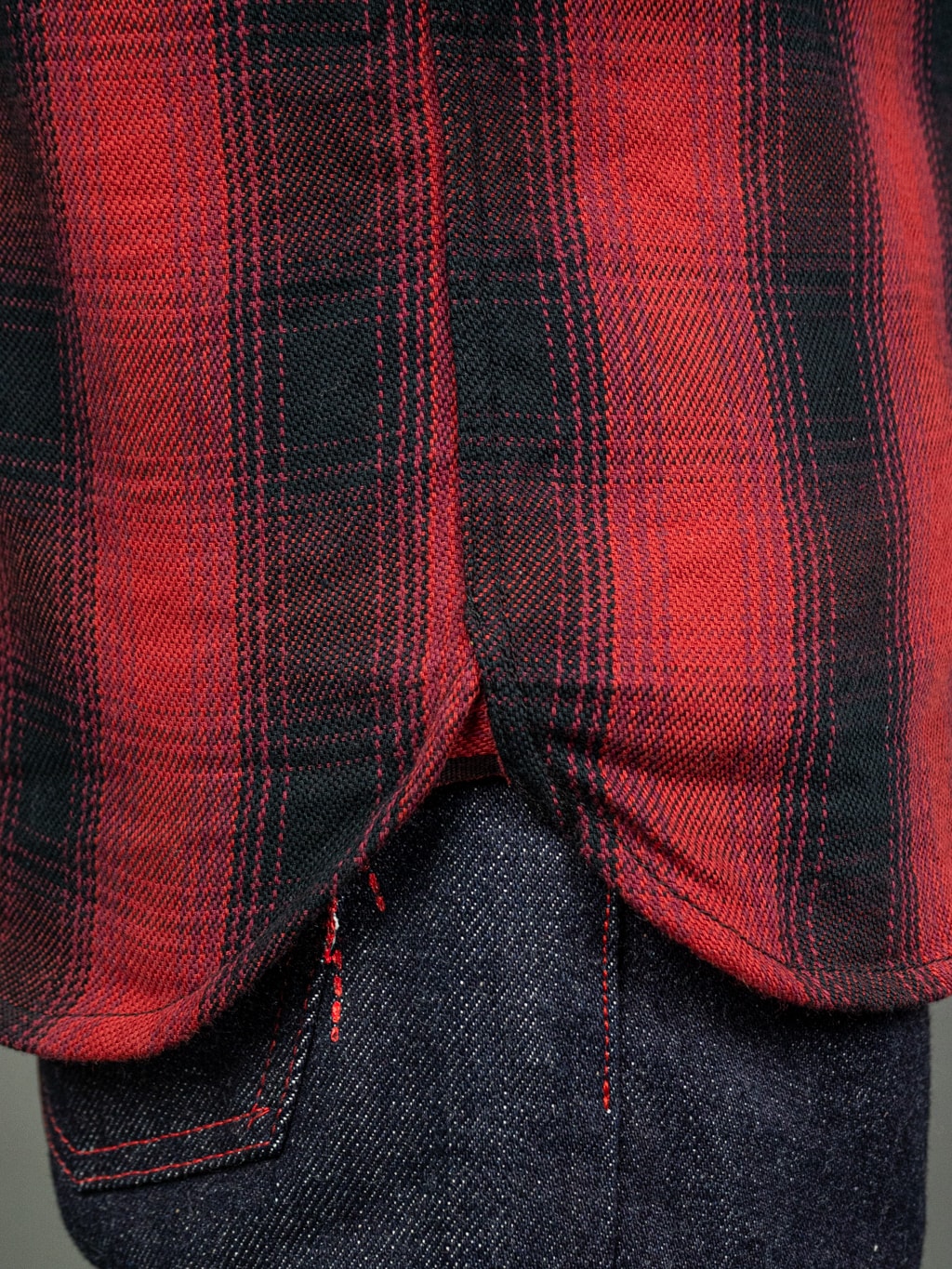 The flat head flannel shirt red work side gusset