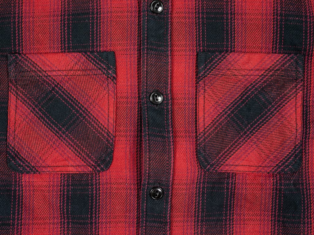 The flat head flannel shirt red work chest pocket fabric