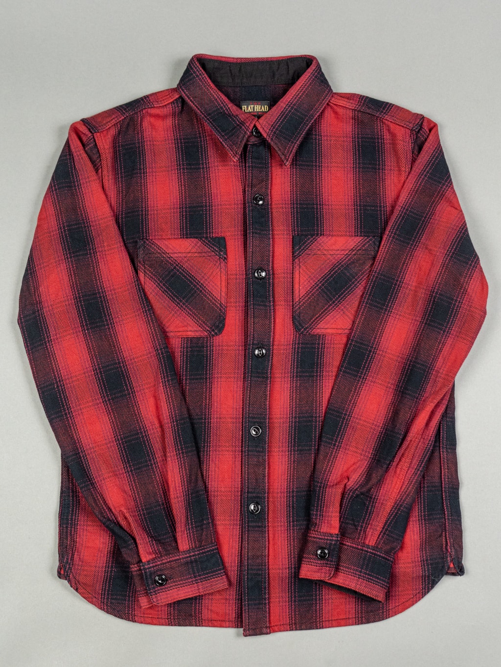 The flat head flannel shirt red work front view