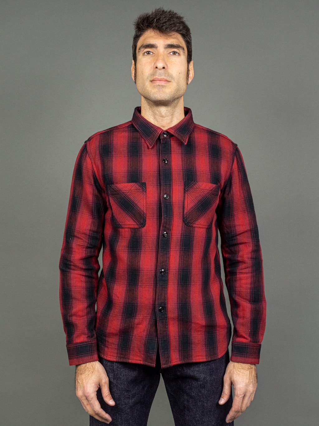 The Flat Head Ombré Flannel Shirt Red