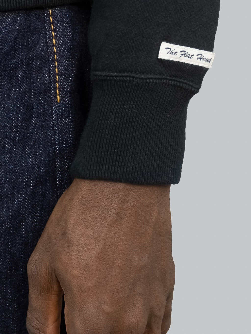 the flat head thermal zip hoodie black brand logo tag
