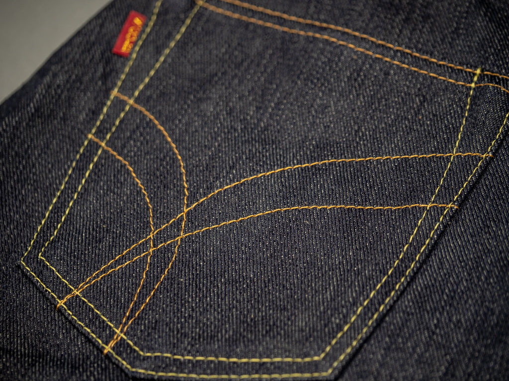 the strike gold 3109 left hand twill raw japanese jeans pocket arcs