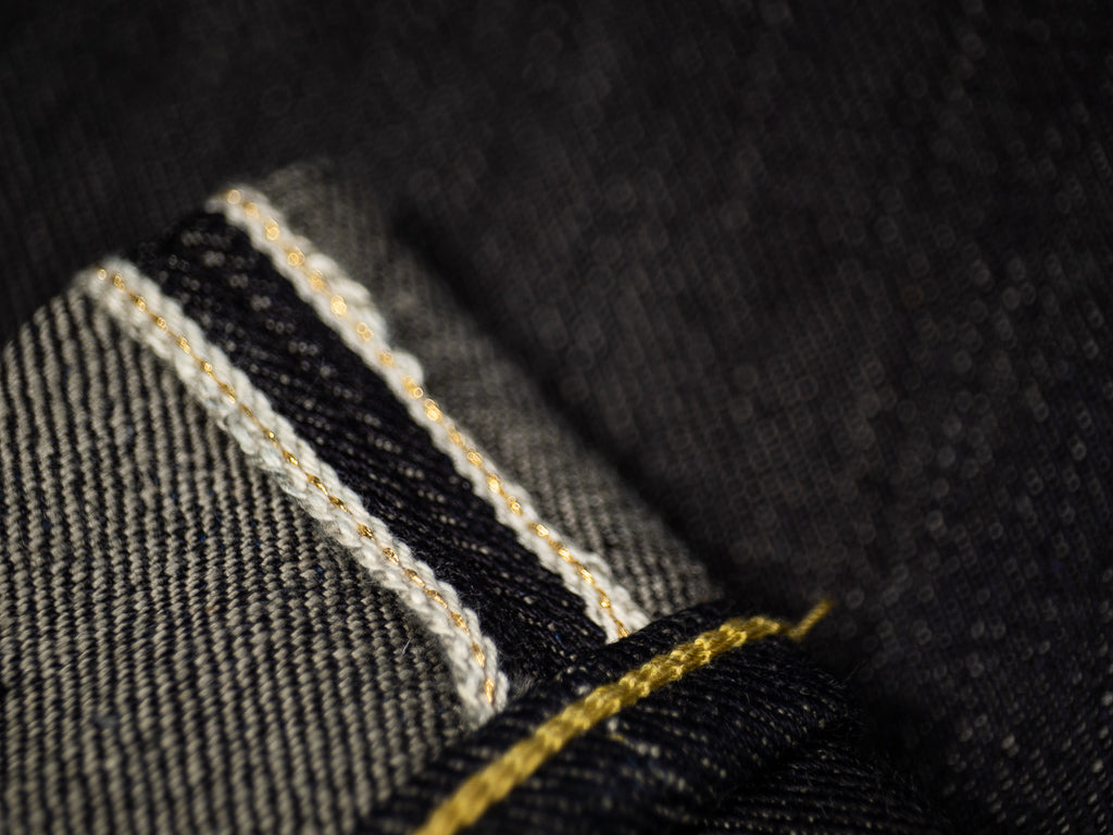 gold selvedge of the strike gold 3109 jeans