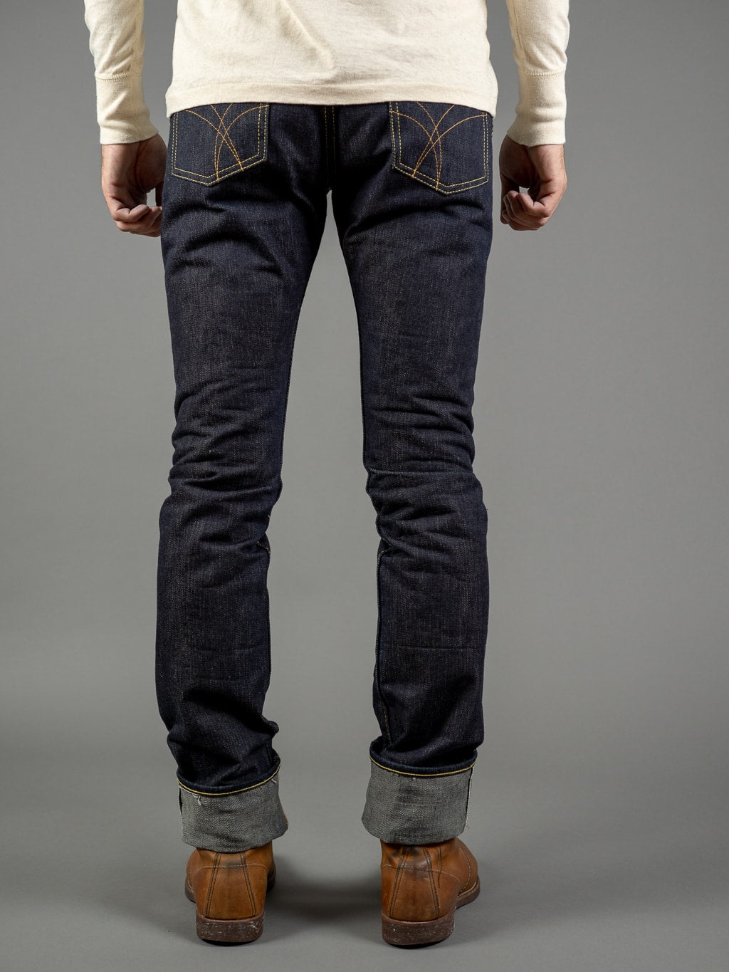the strike gold 3109left hand twill raw japanese jeans back