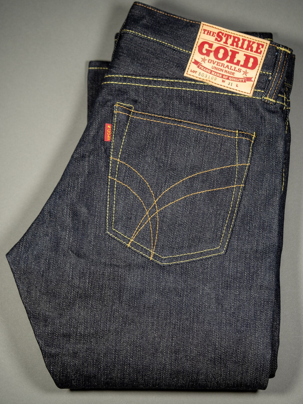 the strike gold 3109 left hand twill raw japanese jeans