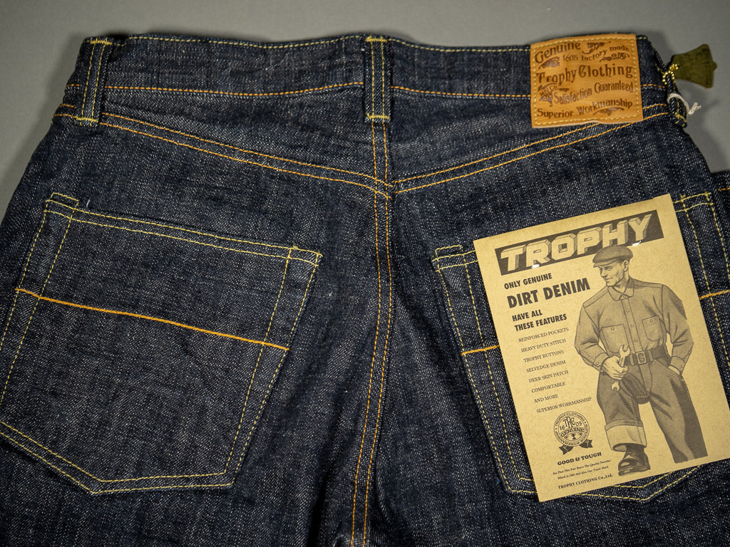 trophy clothing 1605 standard dirt denim japanese jeans back pockets