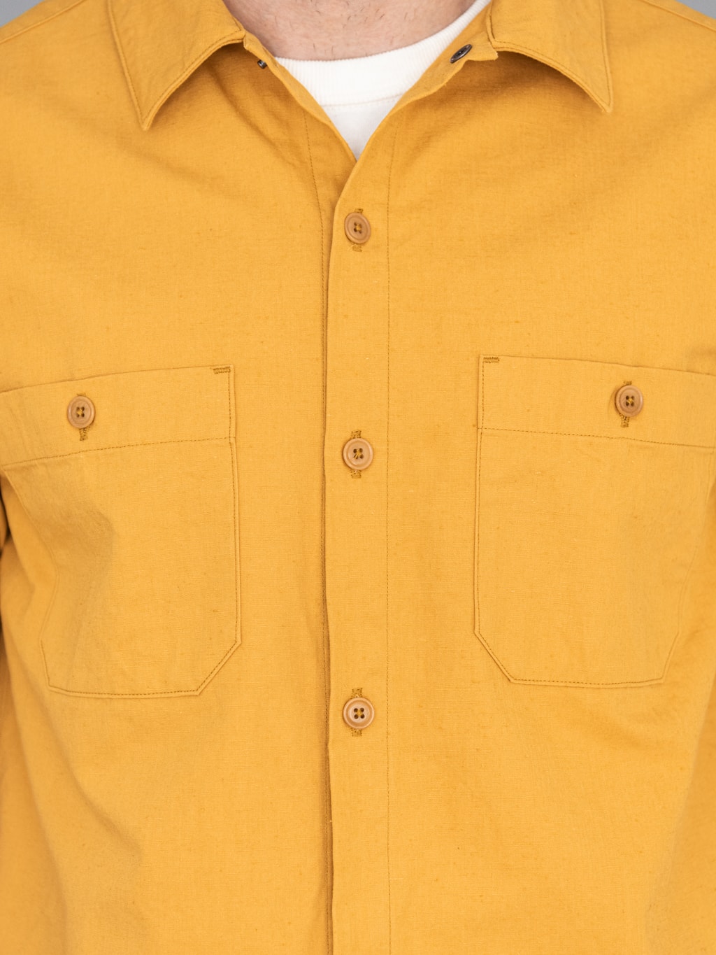 ues denim mechanic shirt sleeves shirt pumpkin yellow chest pockets