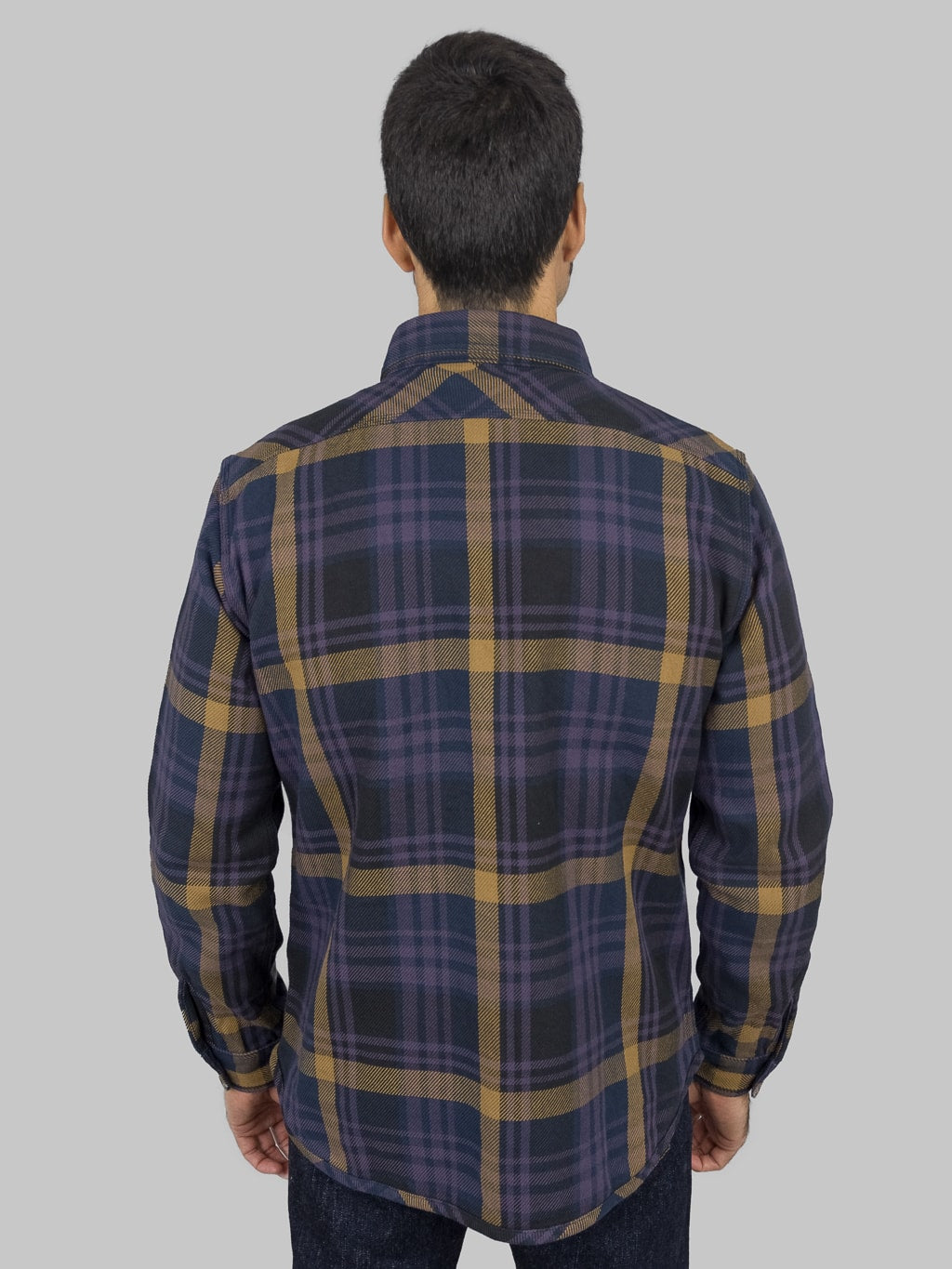 ues extra heavy selvedge flannel shirt navy model back fit