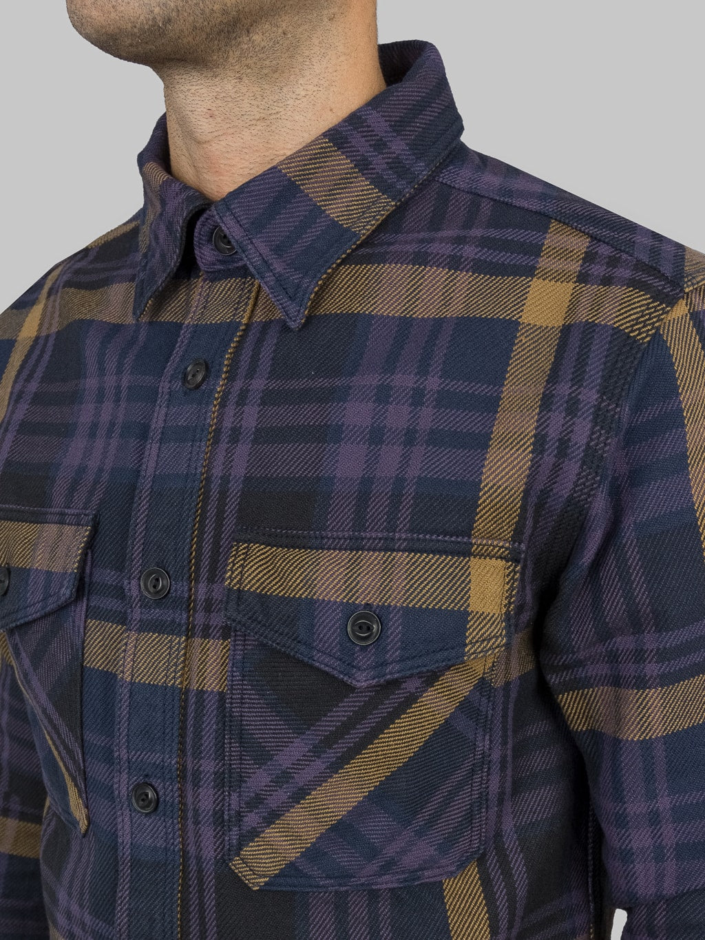 ues extra heavy selvedge flannel shirt navy chest pockets