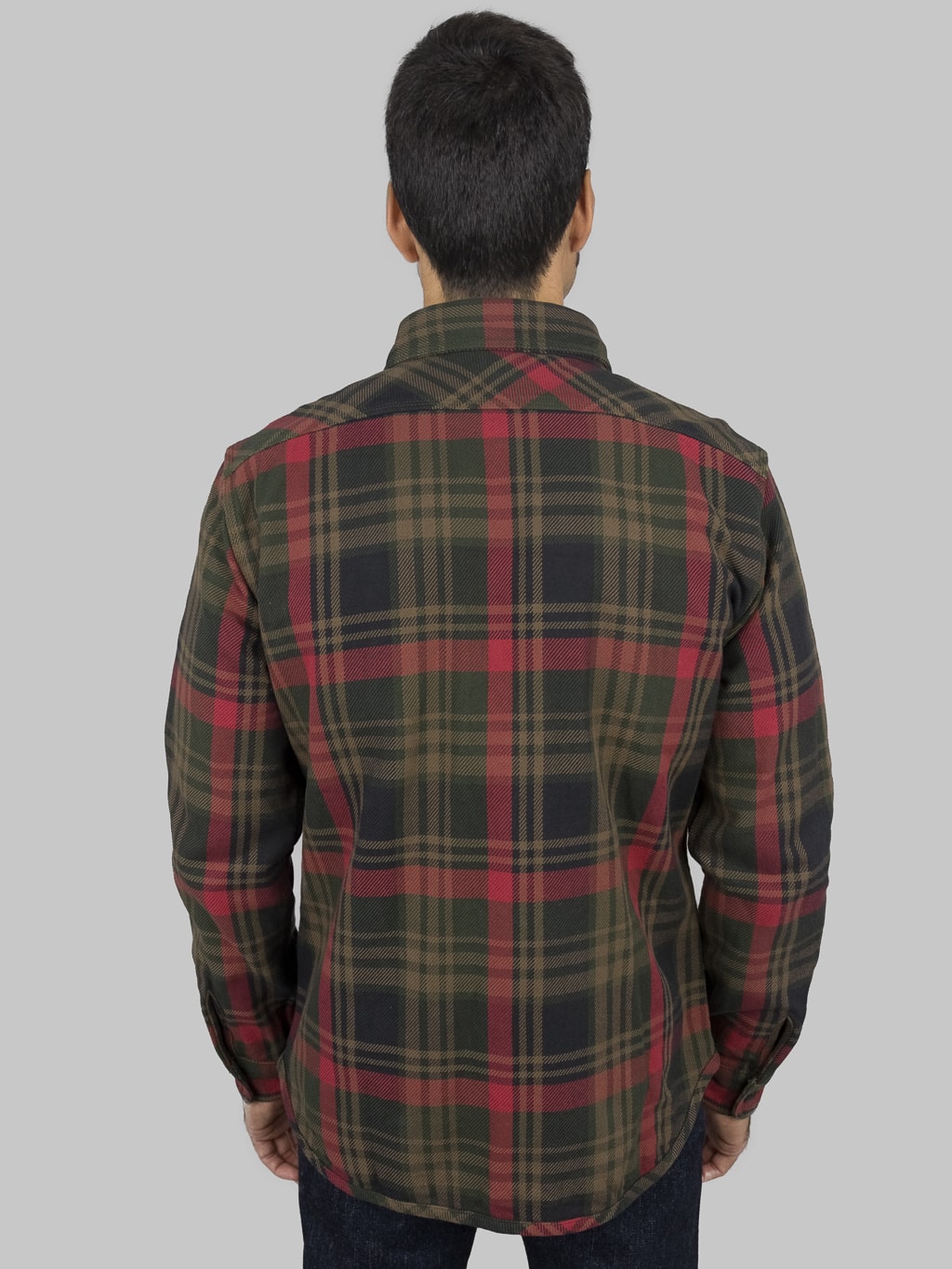 ues extra heavy selvedge flannel shirt red model back fit