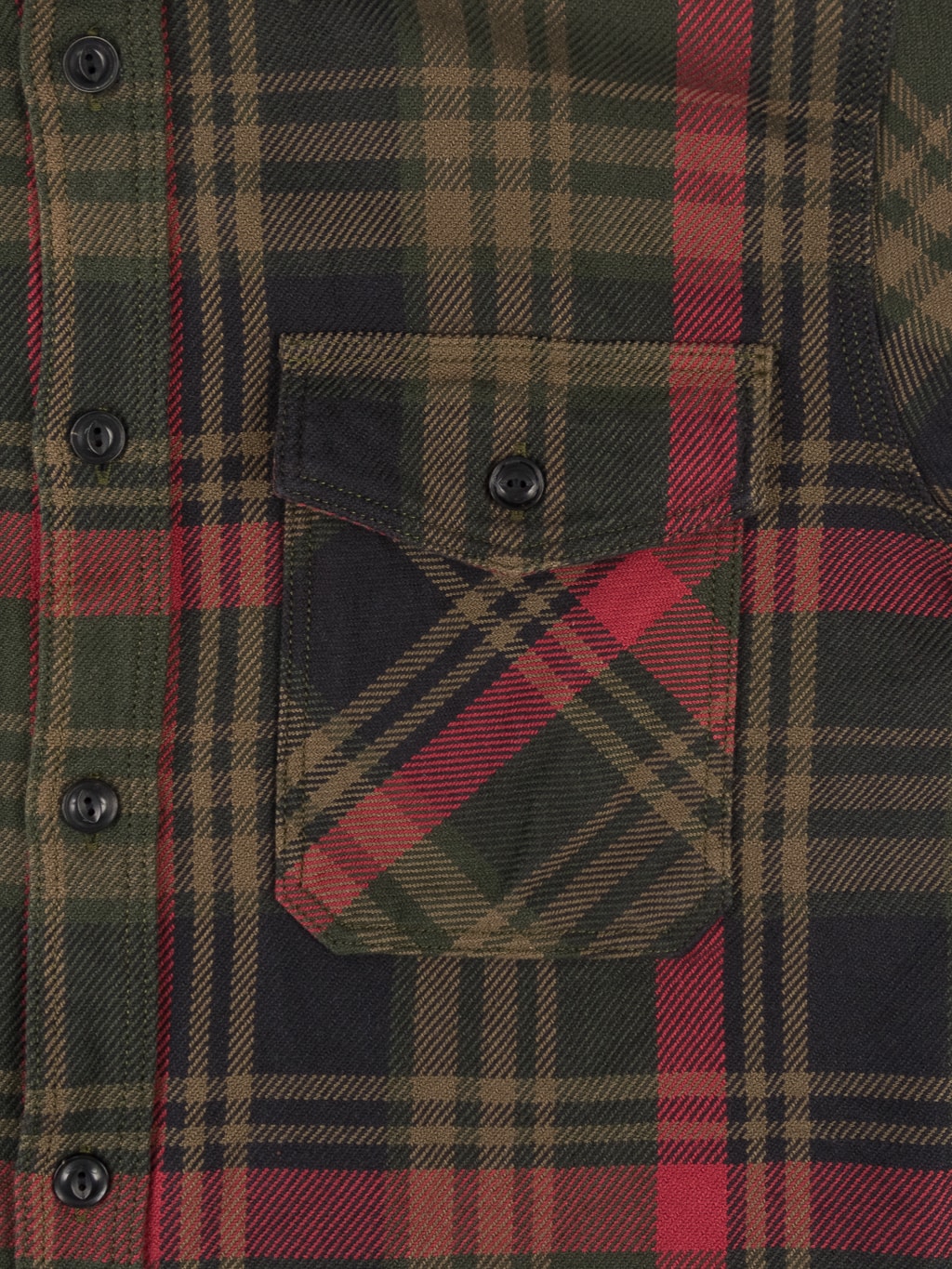 ues extra heavy selvedge flannel shirt red pocket closeup
